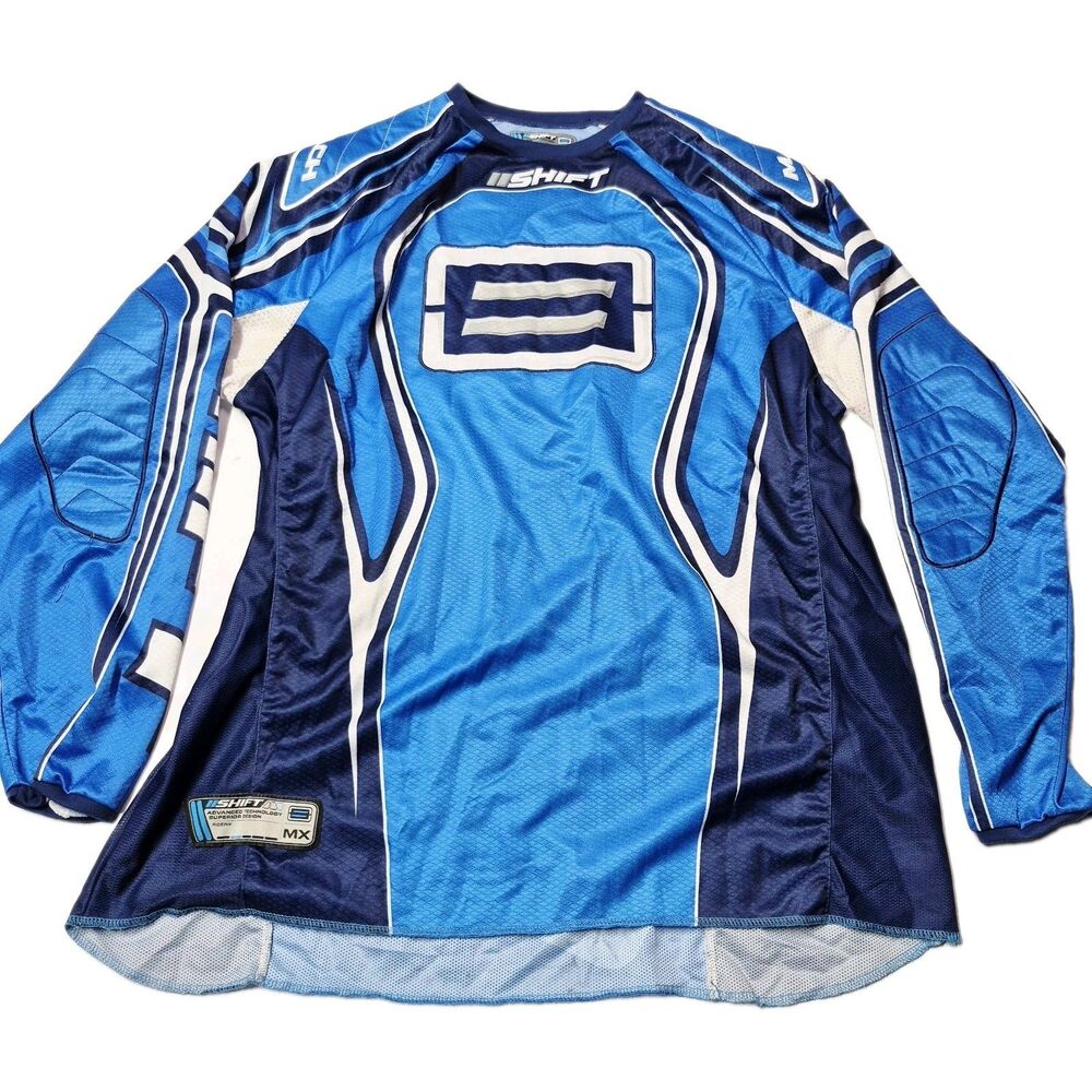Vintage Shift Mach Motocross Jersey XL Blue White Y2K Dirt Bike MX Racing Shirt
